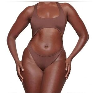 NWT! SKIMS Square Neck Cut Out Monokini Swimsuit—Cocoa—3x